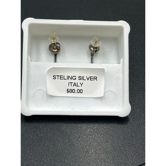 Sterling Silver CZ Pierced Stud Screw Threaded Earrings With Backs New - Picture 8 of 9